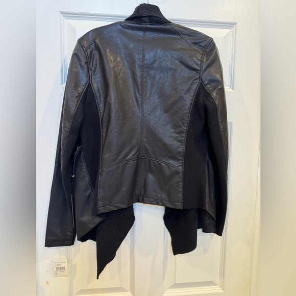 Blank NYC Black All Or Nothing Vegan Leather & Ribbed Knit Moto Drape Jacket NWT - Picture 3 of 6
